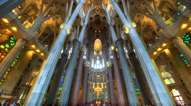 Impressive Shot of the Interior of La Sagrada Familia