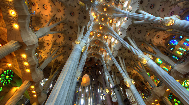 Beautiful Photo Showing the Inside of the Sagrada Familia in Barcelona